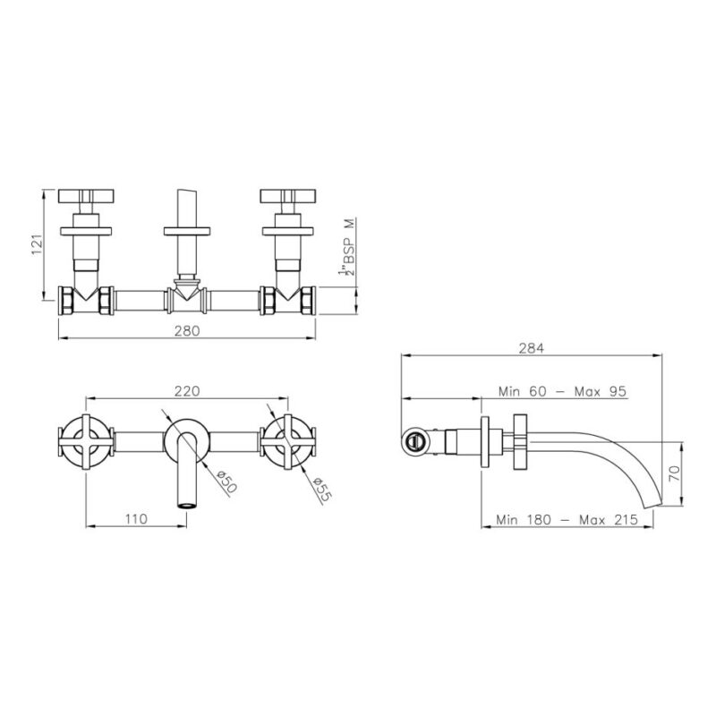 Abode Serenitie Wall Mounted Basin/Bath Mixer Tap Chrome