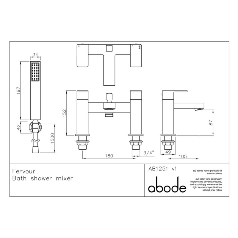 Abode Fervour Deck Mounted Bath Shower Mixer Tap Chrome