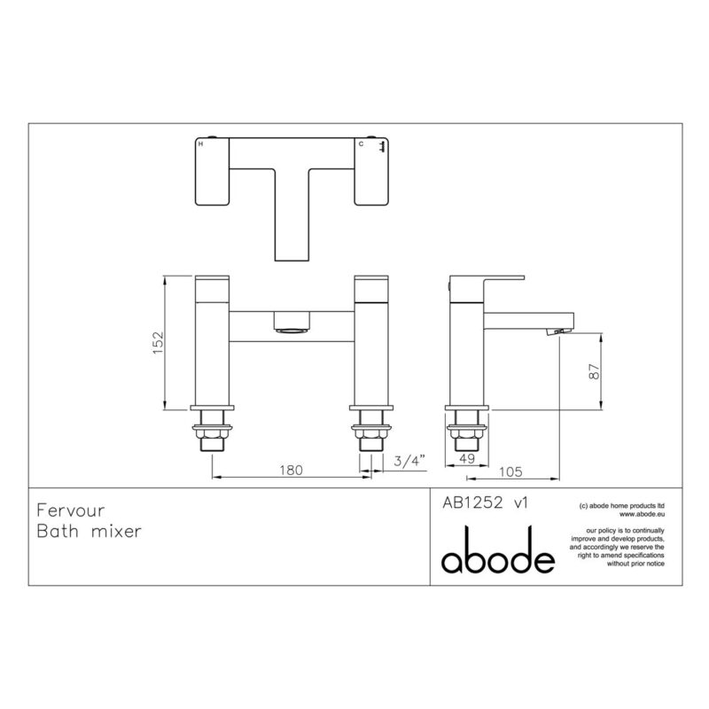 Abode Fervour Deck Mounted Bath Filler Tap Chrome