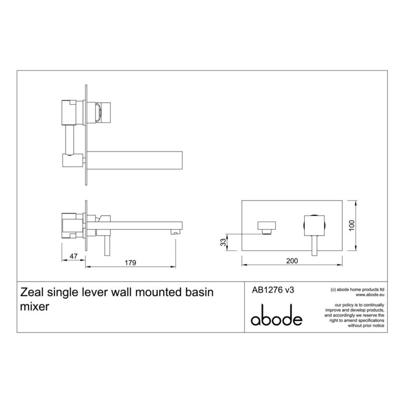 Abode Zeal Wall Mounted Basin Mixer Tap Chrome