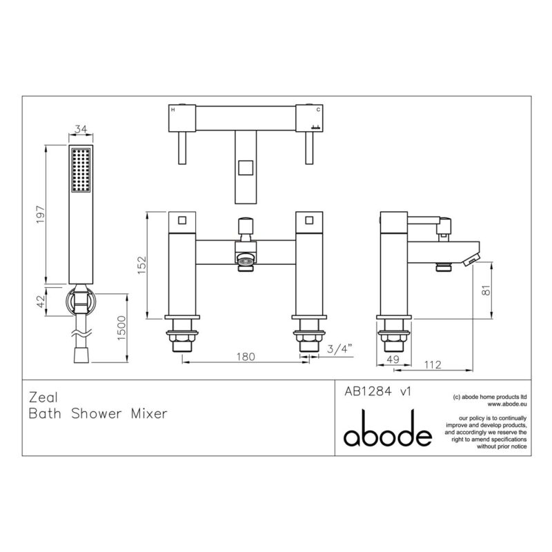 Abode Zeal Deck Mounted Bath Shower Mixer Tap Chrome