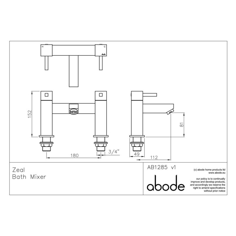 Abode Zeal Deck Mounted Bath Filler Tap Chrome