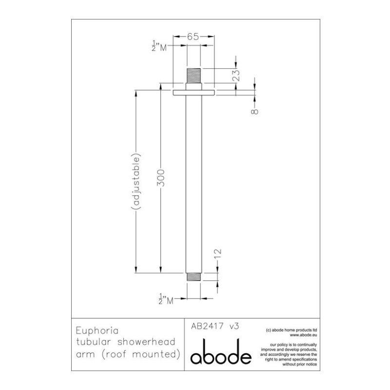 Abode Euphoria Ceiling Mounted Square Shower Arm Chrome