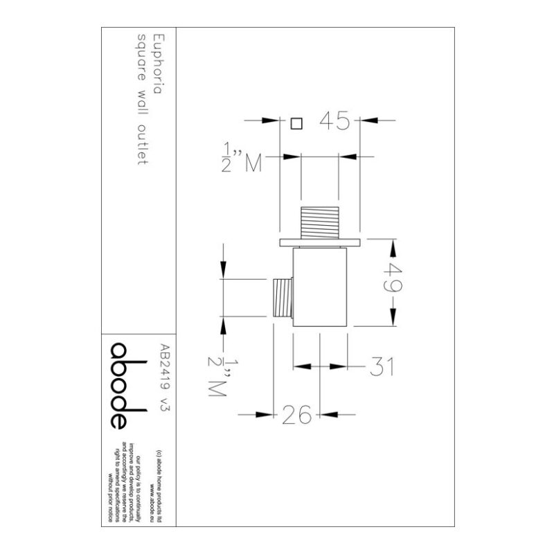Abode Euphoria Square Wall Shower Outlet Chrome
