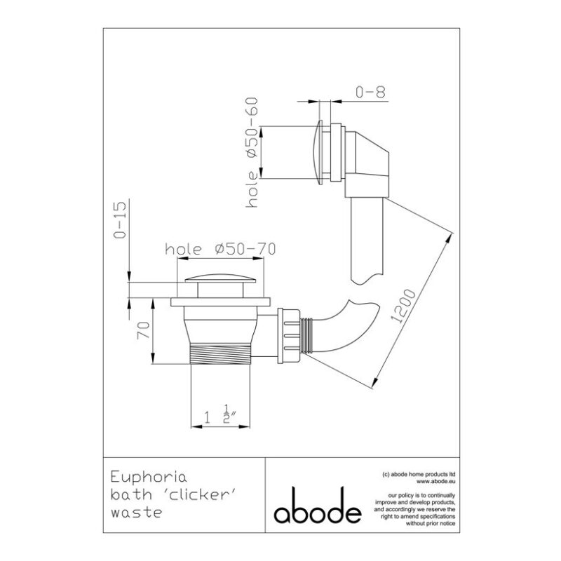 Abode Euphoria Bath Overflow & Clicker Waste Chrome