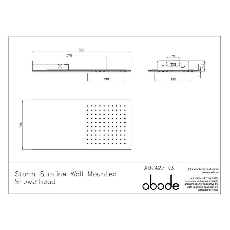 Abode Storm Slimline 3mm Wall Mounted Shower Head Steel