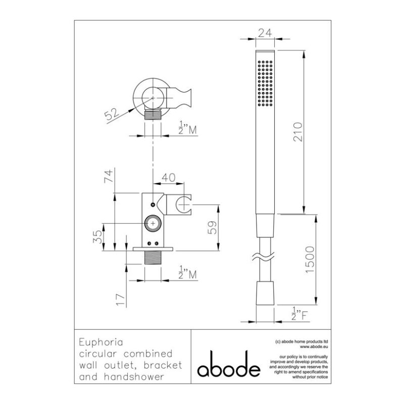 Abode Euphoria Circular Wall Shower Outlet, Handset & Bracket Set Chrome