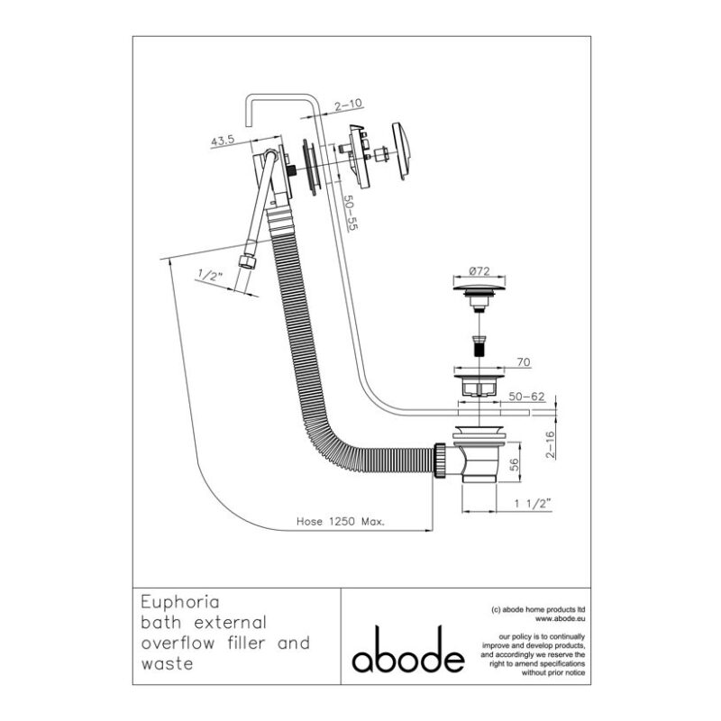 Abode Euphoria Bath Overflow Filler & Clicker Waste Chrome