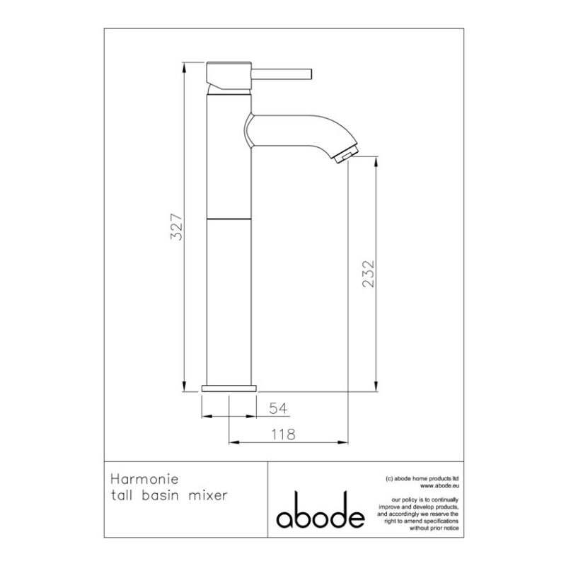 Abode Harmonie Tall Basin Mixer Tap Matt Black