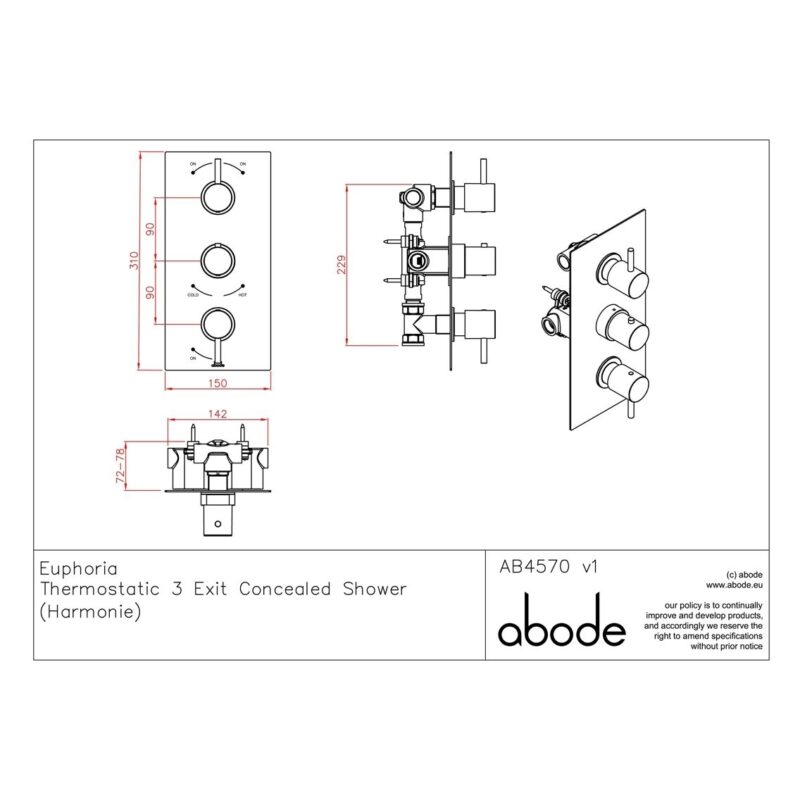 Abode Harmonie Concealed 3 Outlet Shower Chrome