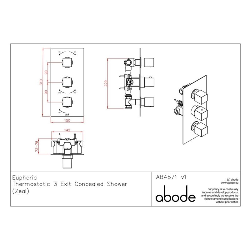 Abode Zeal 3 Outlet Concealed Thermostatic Shower Valve Chrome