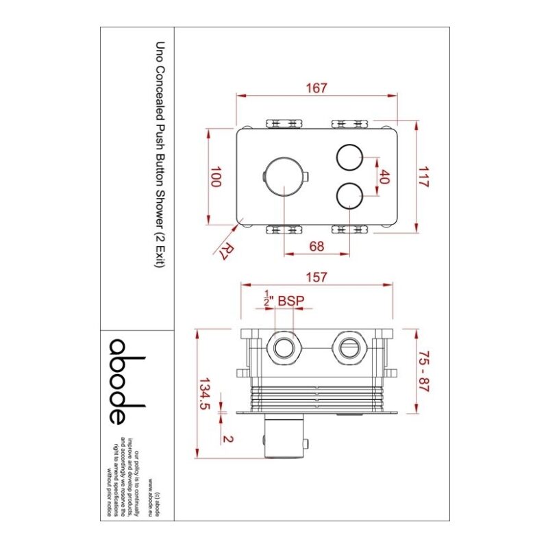 Abode Uno Concealed Push Button 2 Way Shower Chrome
