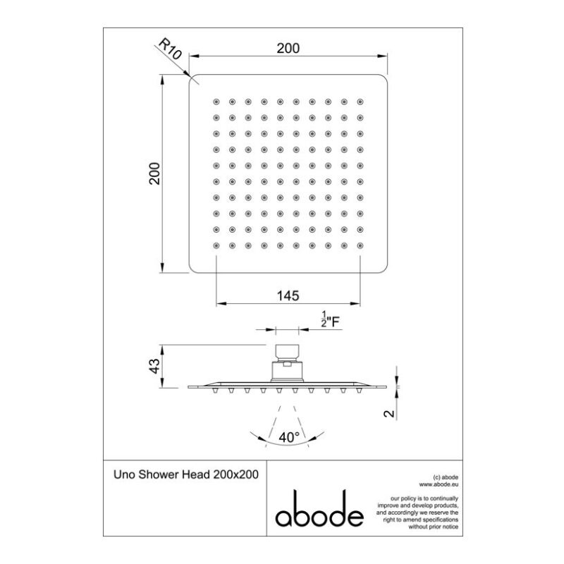 Abode Uno 200mm Shower Head Brushed Brass