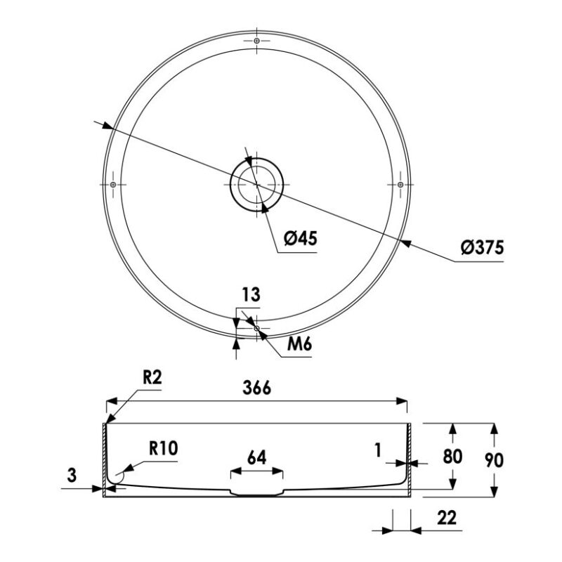 Abode Iox 375mm Round Steel Basin PVD Brass