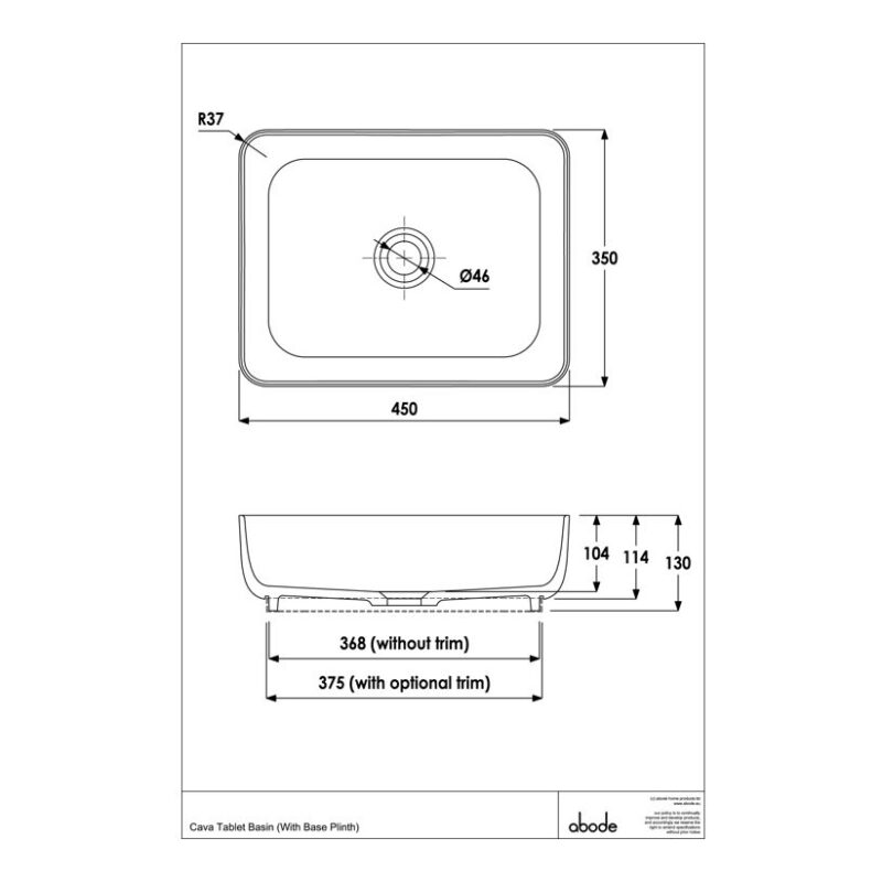 Abode Cava 450x350mm Tablet Basin Chalk White