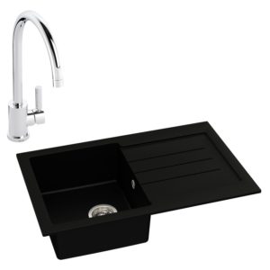 Abode Xcite 1 Bowl Inset Black Metallic Sink & Atlas Tap Pack