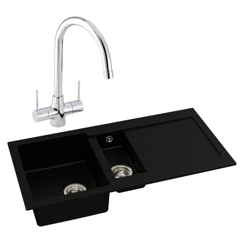 Abode Xcite 1.5 Bowl Inset Black Metallic Sink & Nexa Tap Pack