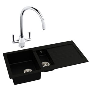 Abode Xcite 1.5 Bowl Inset Black Metallic Sink & Astral Tap Pack