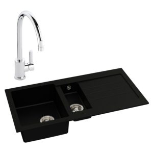 Abode Xcite 1.5 Bowl Inset Black Metallic Sink & Atlas Tap Pack