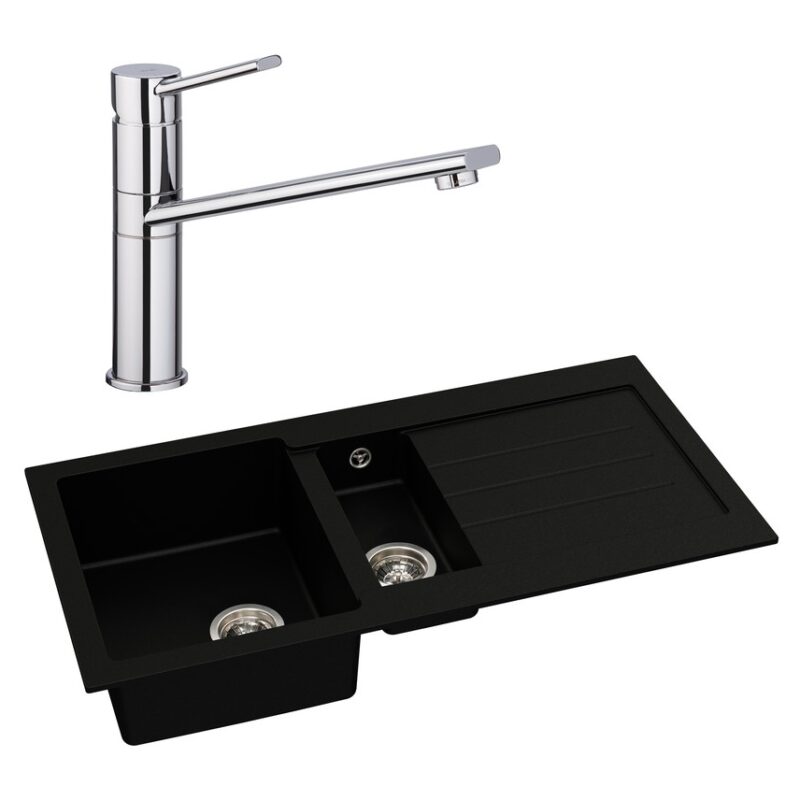 Abode Xcite 1.5 Bowl Inset Black Metallic Sink & Specto Tap Pack