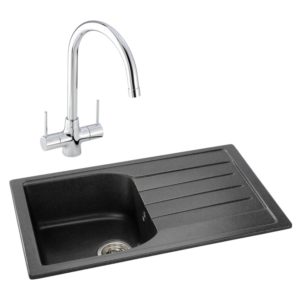 Abode Oriel 1 Bowl Inset Black Granite Sink & Nexa Tap Pack
