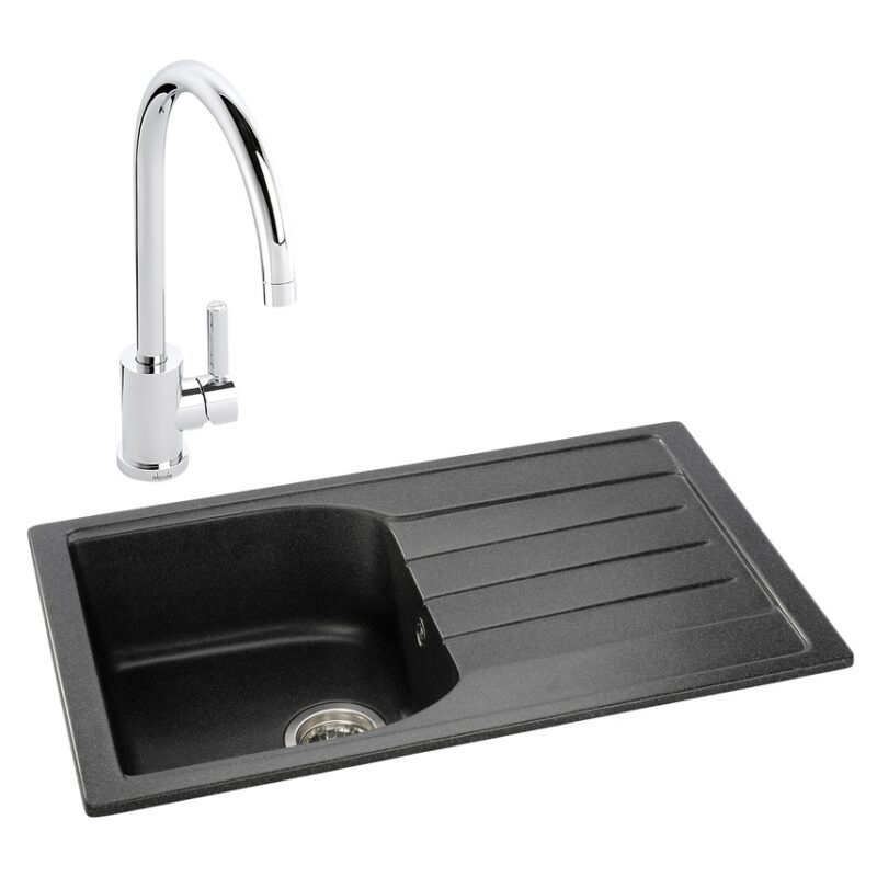 Abode Oriel 1 Bowl Inset Black Granite Sink & Atlas Tap Pack