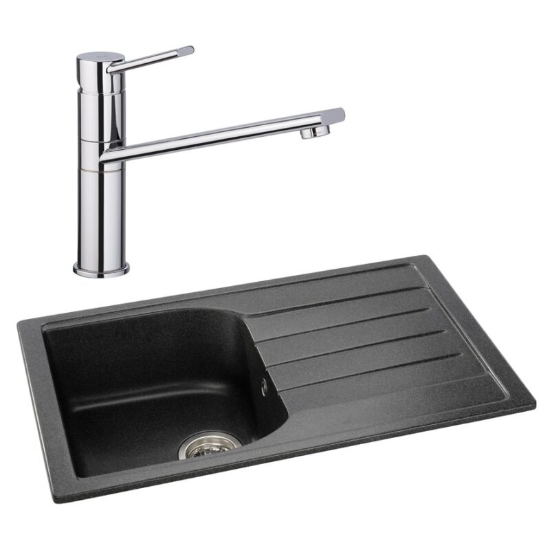 Abode Oriel 1 Bowl Inset Black Granite Sink & Specto Tap Pack