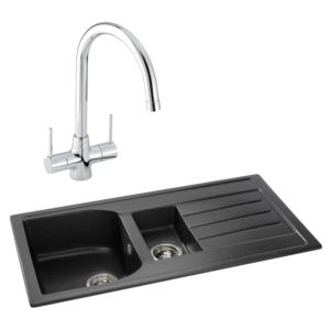 Abode Oriel 1.5 Bowl Inset Black Granite Sink & Nexa Tap Pack