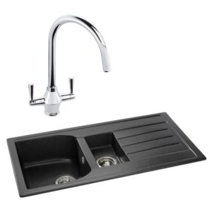 Abode Oriel 1.5 Bowl Inset Black Granite Sink & Astral Tap Pack