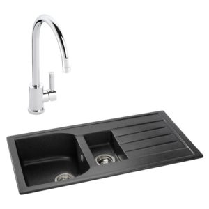 Abode Oriel 1.5 Bowl Inset Black Granite Sink & Atlas Tap Pack