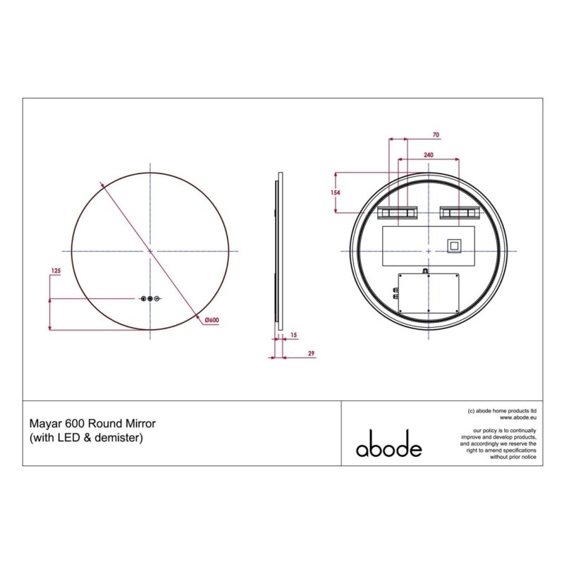 Abode Mayar 600mm Round LED Mirror Matt Black