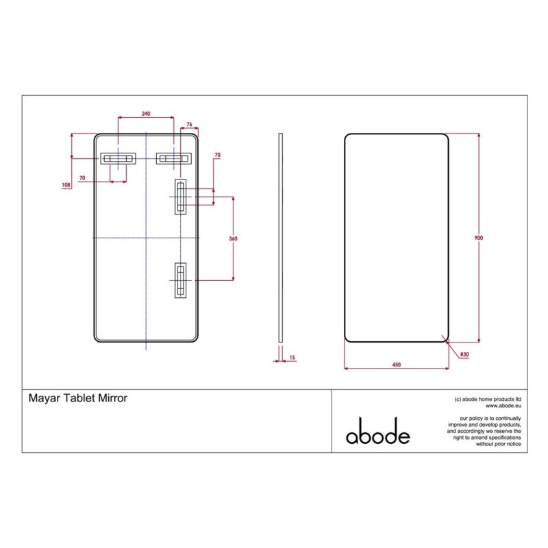 Abode Mayar 450x900mm Tablet Mirror Brushed Brass