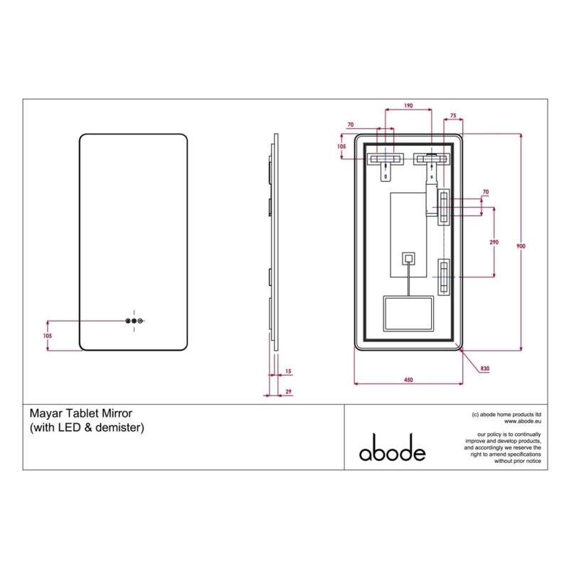 Abode Mayar 450x900mm Tablet LED Mirror Matt Black