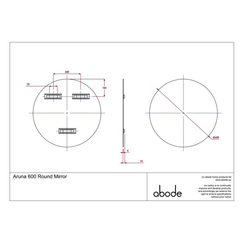 Abode Aruna 600mm Frameless Round Mirror