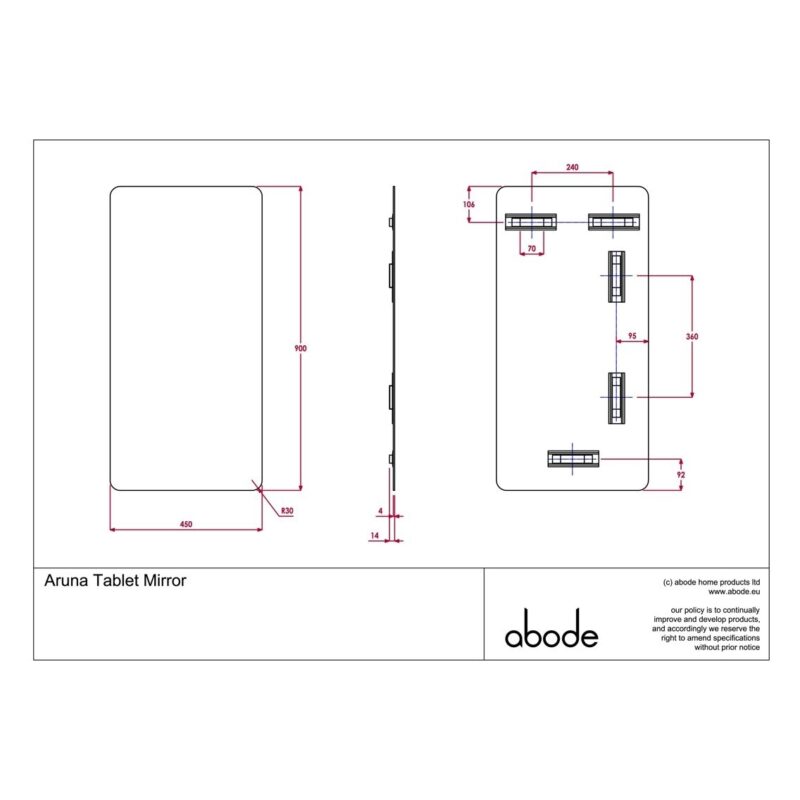 Abode Aruna 450x900mm Frameless Tablet Mirror