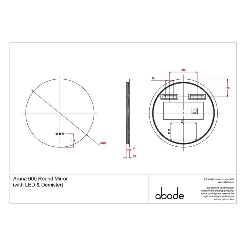 Abode Aruna 600mm Frameless Round LED Mirror