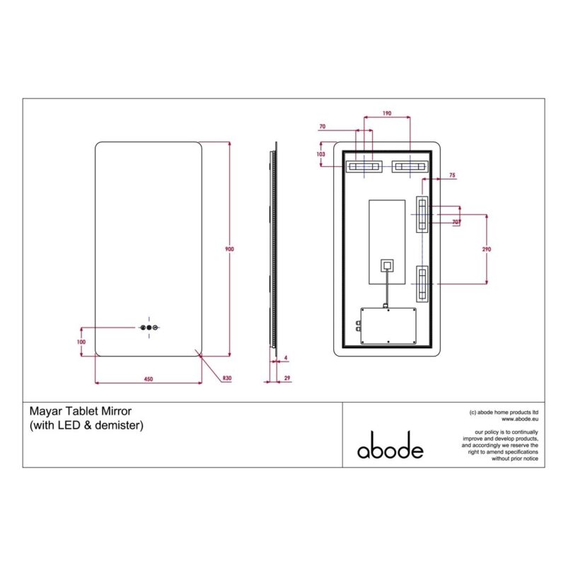 Abode Aruna 450x900mm Frameless Tablet LED Mirror
