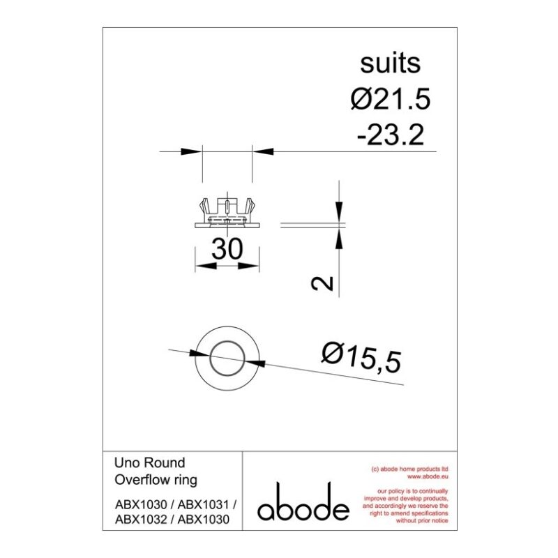 Abode Uno Basin Overflow Ring Brushed Brass