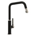 Abode Hex Single Lever Kitchen Mixer with Pull Out Brushed Nickel/Black
