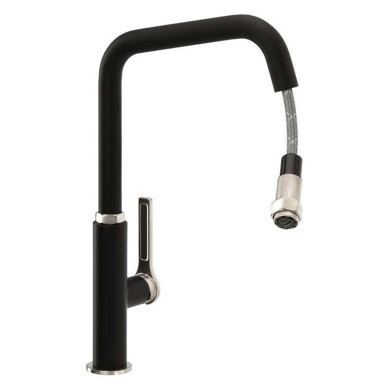Abode Hex Single Lever Kitchen Mixer with Pull Out Brushed Nickel/Black