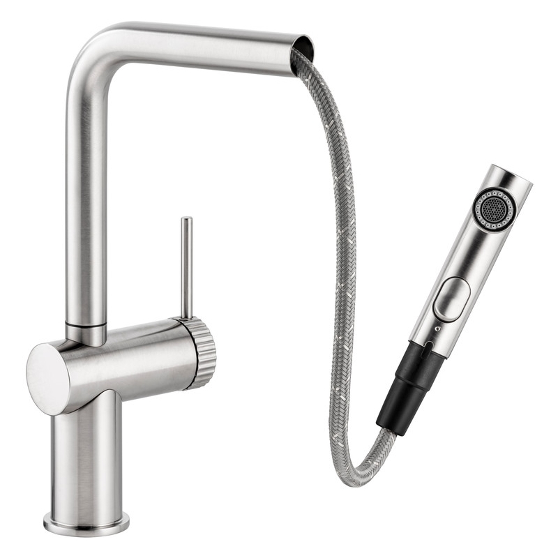 Abode Fraction Pull-Out Kitchen Mixer Tap Brushed Nickel