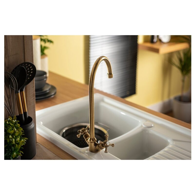 Abode Burford Monobloc Kitchen Mixer Tap Antique Brass