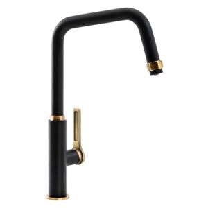 Abode Hex Single Lever Kitchen Mixer Antique Brass & Matt Black