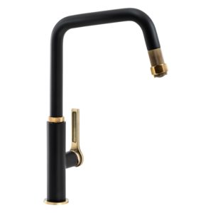 Abode Hex Single Lever Kitchen Mixer with Pull Out Antique Brass & Black