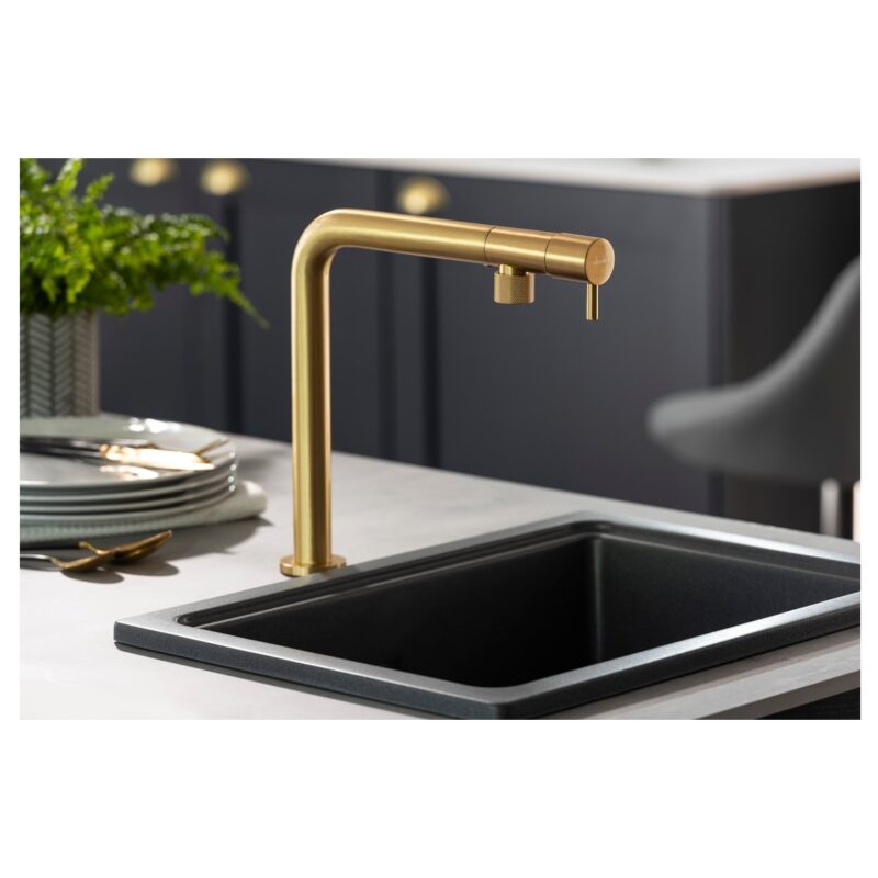 Abode Agilis Single Lever Kitchen Mixer Tap Brushed Brass