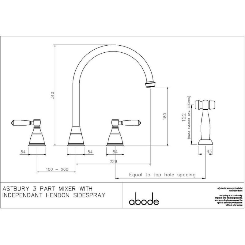 Abode Astbury 3 Part Sink Mixer with Hendon Handspray Pewter