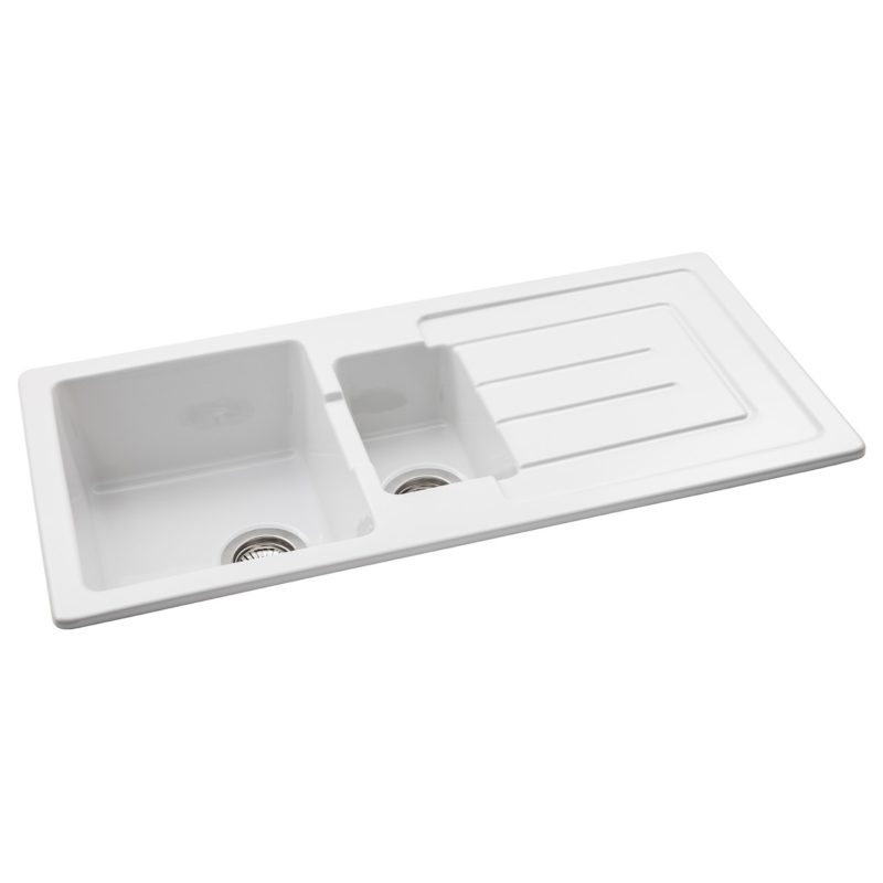 Abode Acton 1.5 Bowl & Drainer Ceramic Inset Sink White