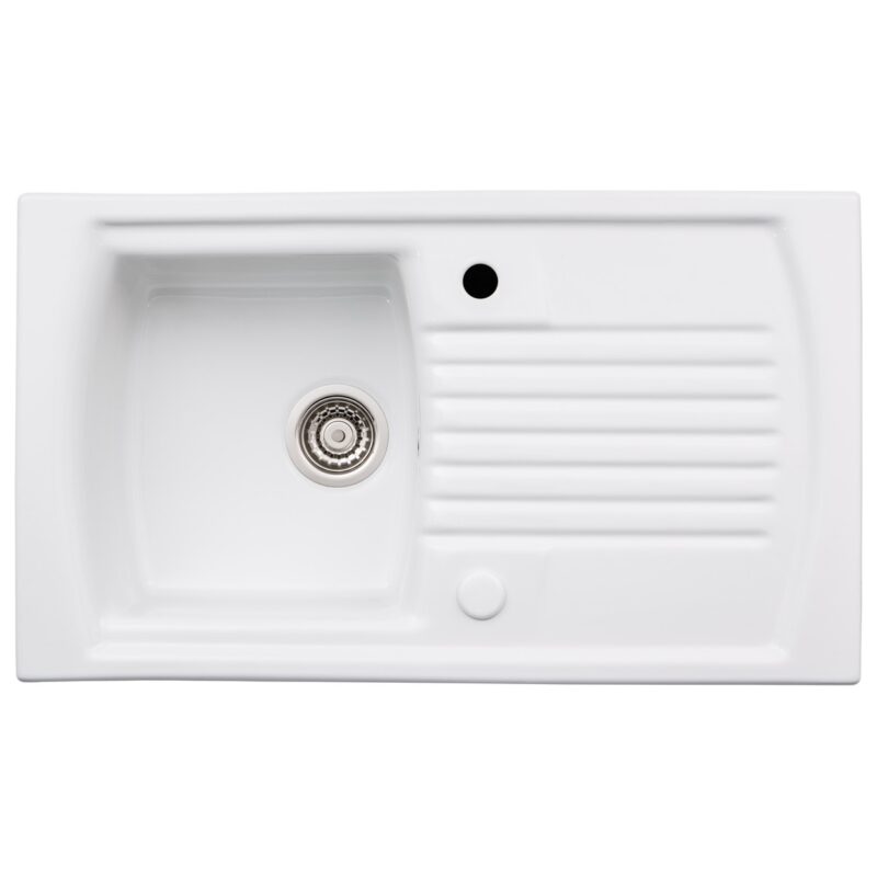 Abode Milford 1 Bowl & Drainer Ceramic Inset Sink White