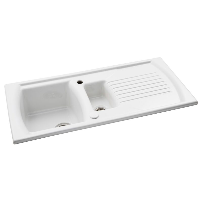 Abode Milford 1.5 Bowl & Drainer Ceramic Inset Sink White