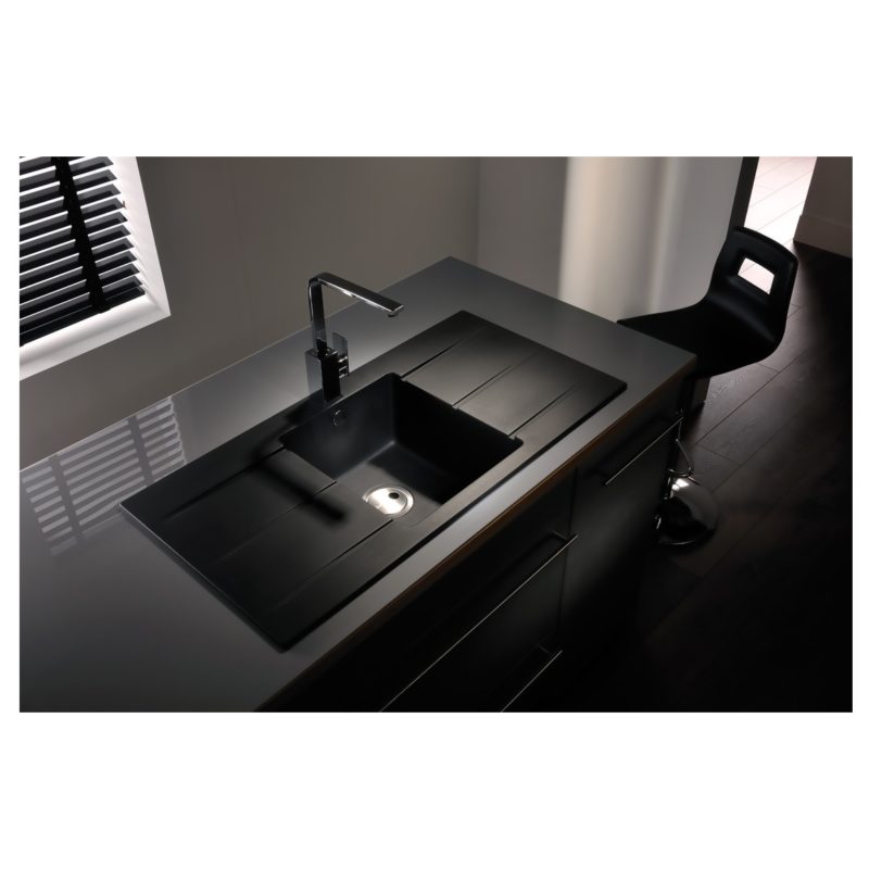 Abode Zero 1 Bowl & Double Drainer Granite Inset Sink Black Metallic